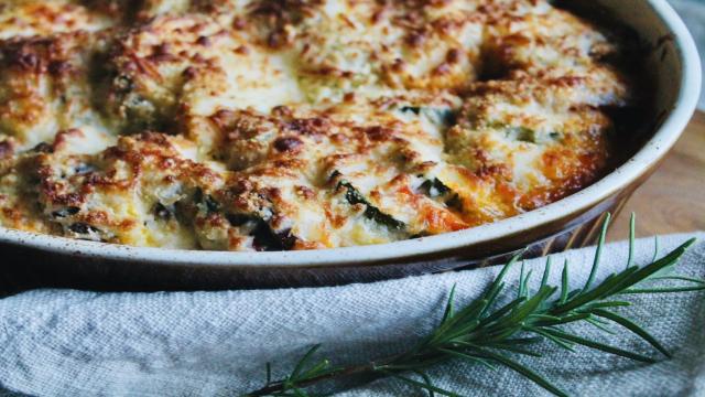 top casserole with melty cheese and melt in broiler