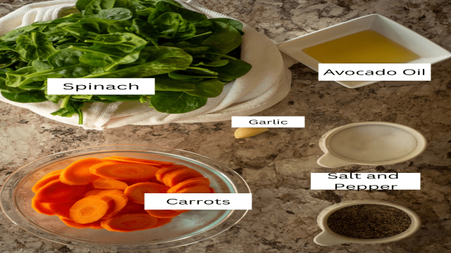 Ingredients for spinach and carrot recipe
